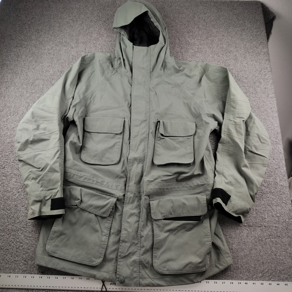Cabelas Gore-Tex Parka Mens Large Sage Green Hooded Utility Jacket